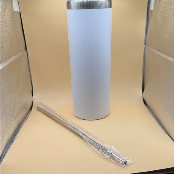 None Other - 20 ozMatte White Stainless Steel Tumbler with Metal Straw/cleaning brush